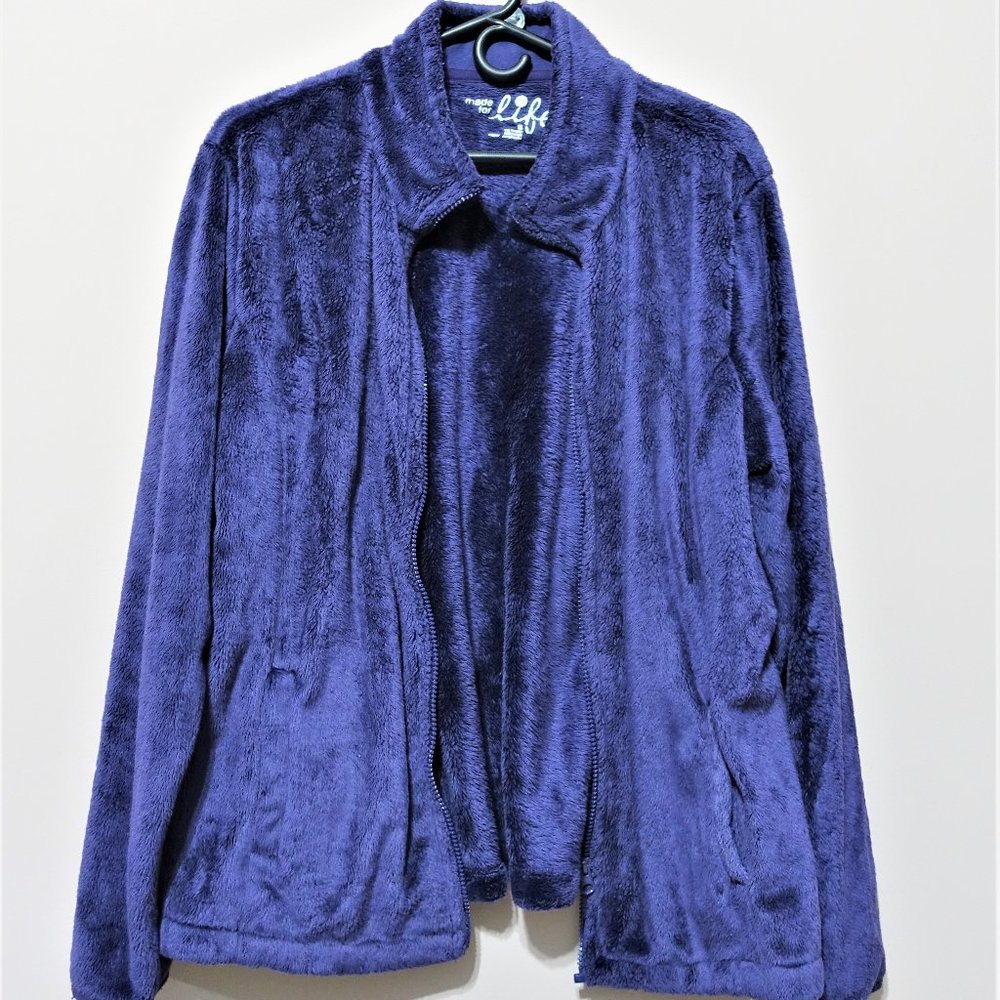 Purple Jacket Coat with Zipper Full Sleeves Pockets Faux Fur Athletic Size XL